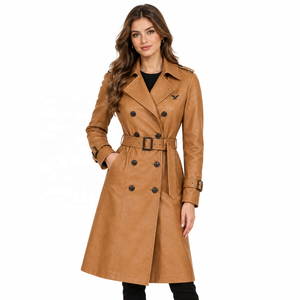 Women's Genuine Leather <b>Trench</b> <b>Coat</b> | Cognac Black <b>Burgundy</b> | OEM ODM Manufacturer | Premium Quality Design | Leather Wear | - Product Image 6