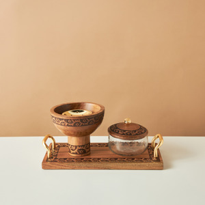 Ensemble de brûleur à bakhoor en bois de luxe avec récipient à encens en verre, plateau porte-oud arabe pour la maison, l'hôtel et la collection de cadeaux - Product Image 3