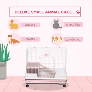 Gabbia per Piccoli Animali a 2 Livelli con Ruote e Vassoio Rimovibile, Rosa, per Conigli, Cincillà e Furetti - Product Image 4