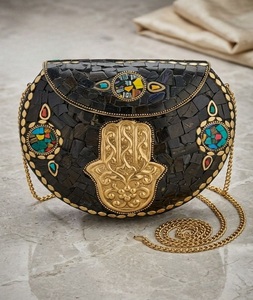 Indian Handicraft <b>Silver</b>-Plated Rectangle Metal Handmade <b>Clutch</b> Mosaic Bag for Women Party Use Multicolor F S International - Product Image 1