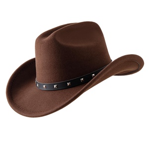 Classic Western Style Felt <b>Hat</b> with Decorative <b>Band</b> and Wide Curved Brim - Product Image 1