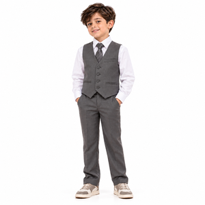 Conjunto de Uniforme Escolar Gris para Niños, Camisa Blanca, Chaleco, Pantalones, Corbata, Ropa Formal Escolar para Estudiantes, Conjunto de Ropa al por Mayor - Product Image 1
