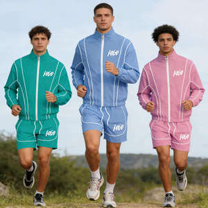 Men's Breathable Hooded Tracksuit Set Full Sleeve Jacket Shorts Solid Color Sporty Design Spring Eco-Friendly Lightweight - Product Image 1