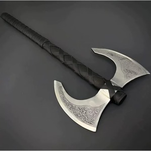 MS Enterprises Double Blade Splitting <b>Axe</b> Forged Steel Head Wood Handle Handmade Etched Design DIY Grade OEM/ODM - Product Image 3