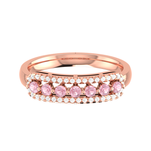 925 Sterling <b>Silver</b> Pink Gemstone <b>Eternity</b> <b>Ring</b> with Double Halo CZ Accents – Rose Gold Plated Luxury Women's <b>Ring</b> - Product Image 1