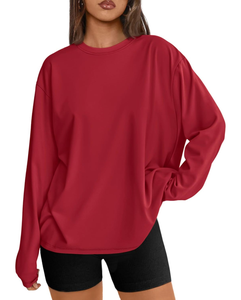 Camiseta de Manga Larga para Mujer al por Mayor, Top de Punto de Algodón Suave, Camiseta Básica de Cuello Redondo a la Moda, Diseño Personalizado, Ropa OEM ODM - Product Image 1