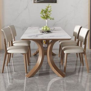 Modern Rectangle Stone Top <b>Dining</b> <b>Table</b> Gold Metal Legs Waterproof Durable Eco-Friendly 6 Seater Stable Structure Home Furniture - Product Image 3
