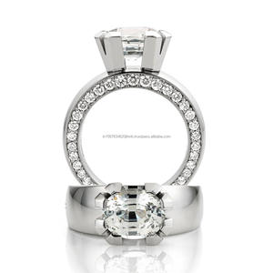 Anillo de compromiso, boda y fiesta de lujo con diamante de laboratorio de corte ovalado y media engaste, anillo nupcial minimalista de oro blanco de 10K/14K/18K para mujer - Product Image 4