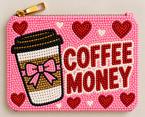 Pink Coffee Money Beaded Coin Purse with Iced Coffee Cup Motif Seed Bead Zipper Pouch Handmade Novelty Gift Wholesale - Product Image 2