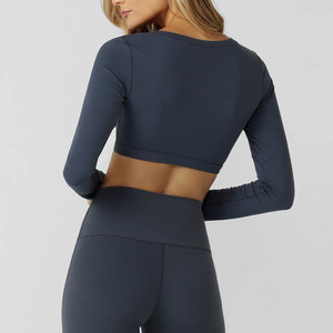 Camiseta Deportiva de Manga Larga con Cuello en V para Mujer, Diseño Crop Top, Ajuste Musculoso, Spandex/Nylon, Alta Elasticidad, Precio Bajo - Product Image 2