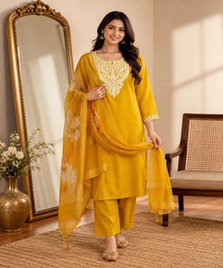 Ensemble haut et bas brodés avec dupatta, vêtements ethniques pour femmes, prêt-à-porter pour les fêtes, style Inde Pakistan 86045 SAHAJANAND- SI:-395 - Product Image 1