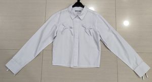 <b>White</b> Striped Woven Women Blouse Shirt <b>Long</b> <b>Sleeve</b> Button Front Bow Detail for Daily Wear - Product Image 1