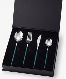 Couverts élégants en argent avec manches vertes fines, idéaux pour les hôtels, les restaurants, les centres de villégiature et les tables de buffet. - Product Image 6