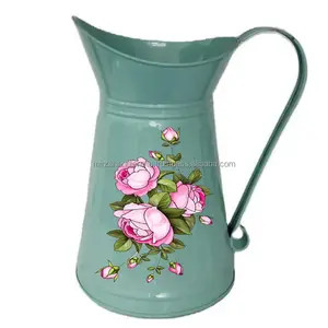 镀锌金属投手花瓶和花盆，带手柄花卉设计，非常适合家庭复兴使用