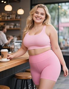 High Waist <b>Pink</b> Biker Shorts Women Solid Color Stretch Activewear Knitted Spandex Polyester Sporty Seamless Shorts - Product Image 2