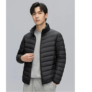 Veste matelassée légère pour homme à col montant, fermeture éclair, coupe-vent, couleur unie, décontractée, coupe ajustée, longueur standard, manteau d'automne - Product Image 5