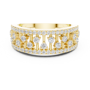 Anillo de Diamantes de Oro Amarillo para Mujer, Corte Brillante Redondo, Engaste Pavé, Joyería de Lujo para Boda - Product Image 1
