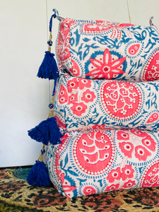 Block Printed Toiletry Bag, Cotton Quilted Bag, Toiletry Bag, Elegant Quilted Floral Cosmetic Travel <b>Cases</b>, Toiletry Bags - Product Image 3