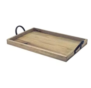 Timberra Rectangular Wooden Serving Tray With Metal Handles Minimalist Design Durable Solid Wood <b>Plate</b> Premium Crafted Ware - Product Image 1