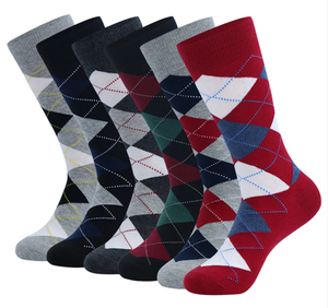 <b>Men's</b> Autumn Designer Casual Business Crew <b>Socks</b> with Plaid Pattern Seamless Spandex/Nylon/Cotton Blend - Product Image 2