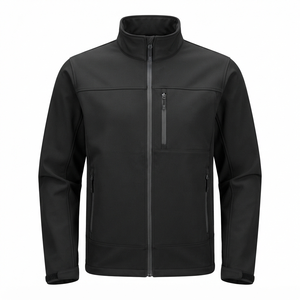 Chaqueta Softshell Negra para Hombre, Cierre Completo, Cuello Alto, Resistente al Viento, Informal, Corte Regular, Exterior de Poliéster, para Otoño - Product Image 2