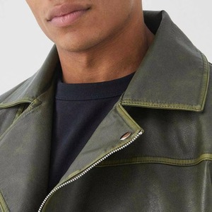 Men's Olive Green Cowhide Leather Moto Jacket Turn down Collar Zipper Closure Regular Fit Autumn Wear Genuine Soft Napa Leather - Product Image 3