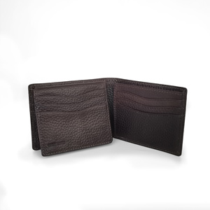 High Quality Handmade Castello Genuine Pebble Top Grain Leather Men's Bi-fold <b>Billfold</b> ID Card Short Open Closure Polyester - Product Image 4