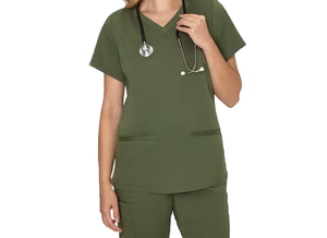 Women latest design <b>Scrub</b> Set Olive Green V Neck Short Sleeve Cotton Polyester Hospital <b>Uniforms</b> Pants Casual Medical - Product Image 3