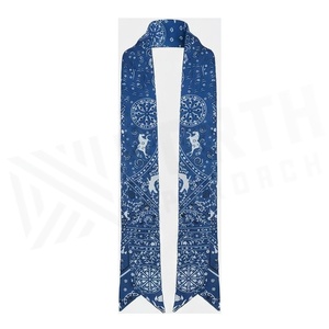 Bufanda Larga de Seda Azul para Mujer, con Estampado Étnico Digital, Accesorio Multifuncional para Invierno - Product Image 5