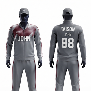 ชุดฝึกซ้อมแฮนด์บอล TAISON SPORTS รุ่น Unisex น้ำหนัก 300 กรัม ผลิตจากโพลีเอสเตอร์อินเตอร์ล็อคคุณภาพพรีเมียม พร้อมฮู้ด กันน้ำ ระบายอากาศได้ดี สีเทา-แดงเลือดหมู - Product Image 1