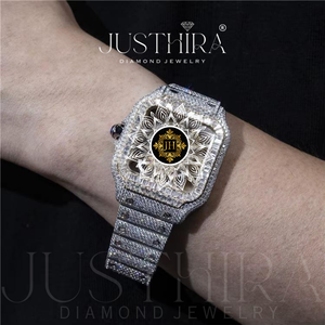 Montre squelette de mode en acier inoxydable avec diamants Moissanite pour hommes, montre-bracelet glacée, durable, meilleur prix, vente en gros - Product Image 4