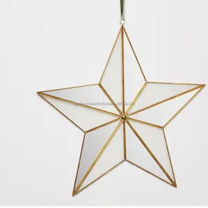 Hot Selling Star Glass Hanging and Gold Metal Christmas Decoration Elegant Look Home Decoration at Best Price