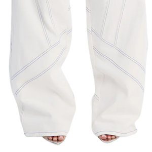 <b>Womens</b> <b>White</b> Wide Leg <b>Jeans</b> Mid Waist Casual Regular Fit Denim Pants Breathable 100% Cotton Contrast Stitching Button Front Full - Product Image 5