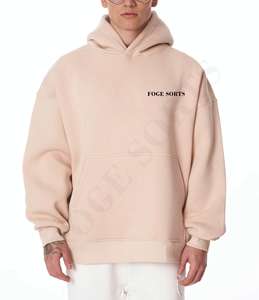 เสื้อฮู้ด100% ผ้าฝ้ายสีเบจธรรมดาขนาดใหญ่สำหรับผู้ชายเสื้อผ้าแนวสตรีทในเมือง2025สินค้า OEM - Product Image 2