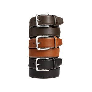 Cinturón Formal de Cuero Genuino Marrón Sólido con Hebilla Rectangular de Cobre, Cinturón de Vestir Duradero para Hombre - Product Image 2