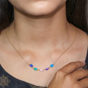 NECKLACE 5 MULTI COLOR STONE <b>CHAIN</b> 5 Multi Color Stone <b>Chain</b> Necklace for Women Stylish 5 Multi Color Stone <b>Chain</b> Jewelry Trendy - Product Image 5