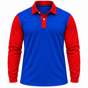Polo de Manga Larga para Hombre, Color Azul y Rojo, Tejido de Punto, Ropa Deportiva Informal - Product Image 1