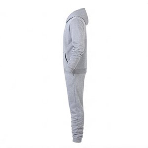 Nueva llegada: Conjunto de sudadera con capucha y pantalones deportivos de forro polar gris para hombre con logo personalizado, ropa casual de otoño, trajes deportivos de punto de color sólido. - Product Image 5