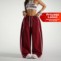 Pantalones Deportivos de Verano para Mujer, Cintura Media, Frente Plano, Corte Holgado Informal, con Cordón, Pierna Ancha, 100% Algodón, Bordado 3D, 340g