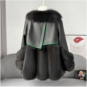 Veste d'hiver élégante pour femme en fausse fourrure avec col en peau de mouton, manches longues, coupe-vent, séchage rapide, couleur unie, extérieur en similicuir - Product Image 2