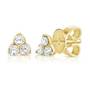 3 Stone Cluster Stud Earring 14k Solid Gold Wholesale Push Back Everyday Wear Trilogy Round Lab Grown Diamond Classic Mini Studs - Product Image 1