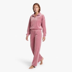 Ensemble de survêtement deux pièces pour femme de haute qualité : sweat à capuche zippé à quart de col, col rabattu, épaules tombantes et pantalon de jogging à jambes larges - Product Image 4