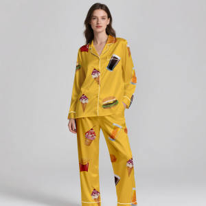 Ensemble de pyjama en satin de soie pour femmes, nouveau design 2025, manches longues, respirant, confortable, vêtements de nuit de luxe pour l'été - Product Image 4