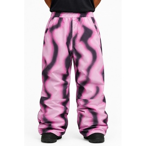 Pantalon de ski unisexe noir et gris tie-dye coupe-vent avec fermeture éclair sur le devant, taille élastique, grande taille, imperméable, pour la neige - Product Image 5