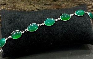 Bracelet en onyx vert naturel, plaqué argent 925, fait main, avec cabochon ovale, bijoux pour femmes - Product Image 6