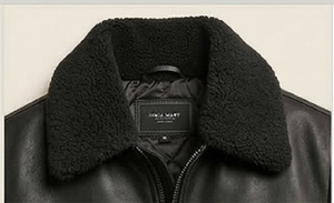 <b>Men's</b> Leather Bomber <b>Jacket</b> Sherpa Collar Faux <b>Shearling</b> Aviator Windproof Heated Vintage Winter Fashion Black Punk Rock Biker - Product Image 6