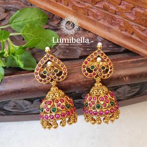 Stainless Steel Pearl Diamond Jhumka Stud Earrings for Wedding and Party - Product Image 1