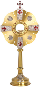 Ostensorio Católico de Metal Dorado para la Eucaristía, con Diseño de Rayos Solares y Pedestal, para Exhibición en el Altar de la Iglesia - Product Image 6