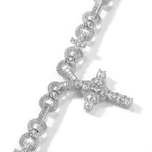 สร้อยคอจี้รูปกางเขนผู้ชายแบบใหม่ แฟชั่นฮิปฮอป ประดับเพชรเต็มชิ้น ชุบทอง เงินแท้ - Product Image 1