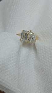 10k 14k 18k Solid Real Gold labgrown Diamond Engagement <b>Ring</b> Emerald pear VS1 D E labgrown cvd <b>Two</b> <b>Stone</b> - Product Image 6